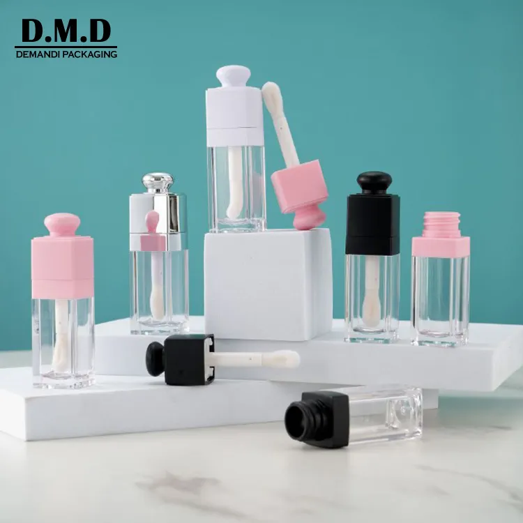 Custom logo wholesale empty 8ml lipgloss tube container matte white lip gloss bottle pink black top