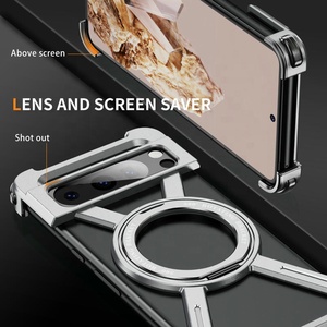 Frameless Metal Bumper Case for Google Pixel <strong>8</strong> Pro Kickstand 360&deg; Rotatable Magnet Borderless Phone Back Cover <strong>Silver</strong> - Product Image 4