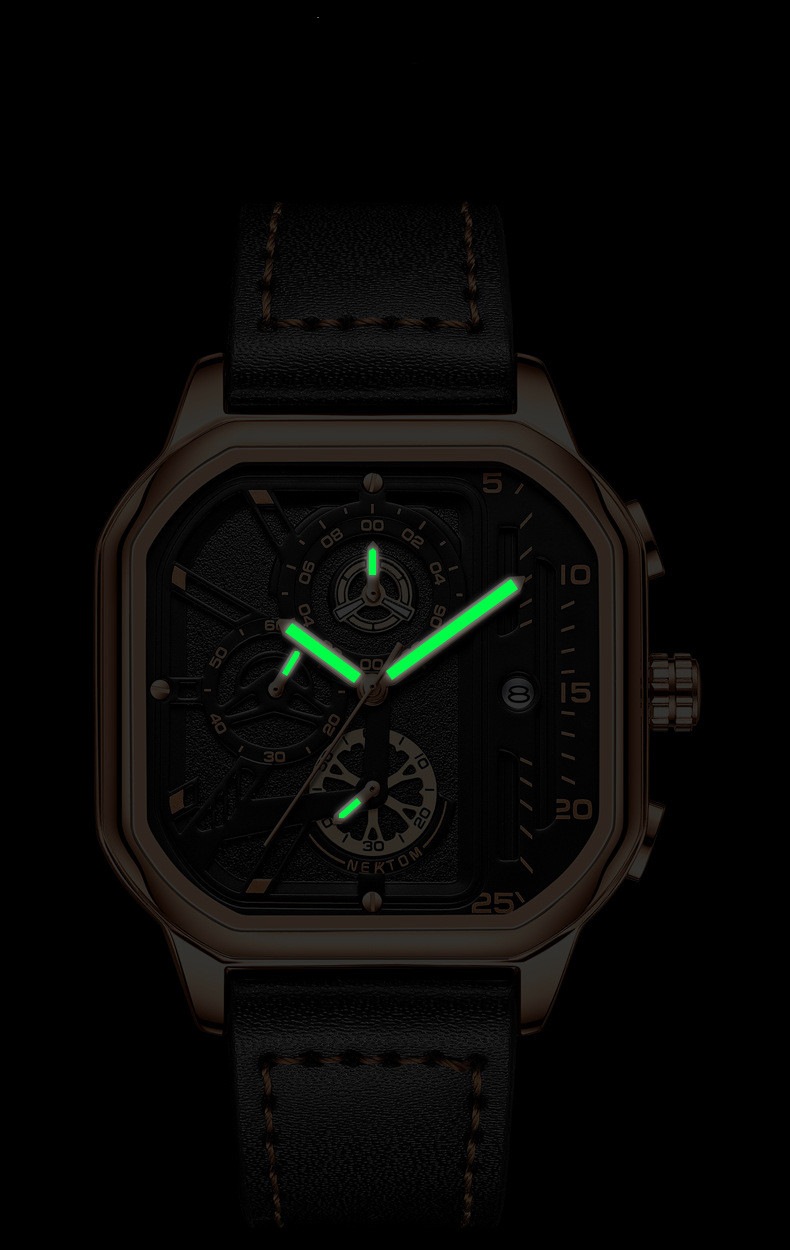 Nektom 8236 Hot selling good quality leather watch luminous hands waterproof quartz men's Watch