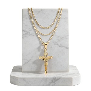 Kalung Liontin Salib Emas untuk Pria Wanita, Lapisan Emas 18K, Zirkonia Kubik, Rantai Figaro, Perhiasan Religius, Hadiah - Product Image 5