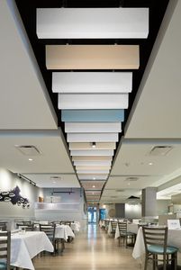 Qinsound esagonale sospeso pannello in fibra di vetro eco-friendly <span class=keywords><strong>pannelli</strong></span> del <span class=keywords><strong>soffitto</strong></span> a goccia deflettori per sala banchetti Auditorium - Product Image 3