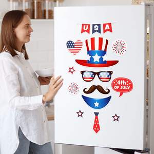 Aimants de réfrigérateur personnalisés pour le Jour de l'Indépendance du 4 juillet, drapeau américain, moustache, visage, croisière, porte, voiture, aimants transfrontaliers pour les vacances - Product Image 1