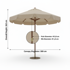 ร่มกันแดดทรงกลมขนาด 300 ซม. รุ่นโมเดิร์น ทำจากไม้ พร้อมผ้าโพลีเอสเตอร์กันรังสียูวี เหมาะสำหรับเฟอร์นิเจอร์กลางแจ้ง ยี่ห้อ NISSI สำหรับสวนและลานบ้าน - Product Image 3