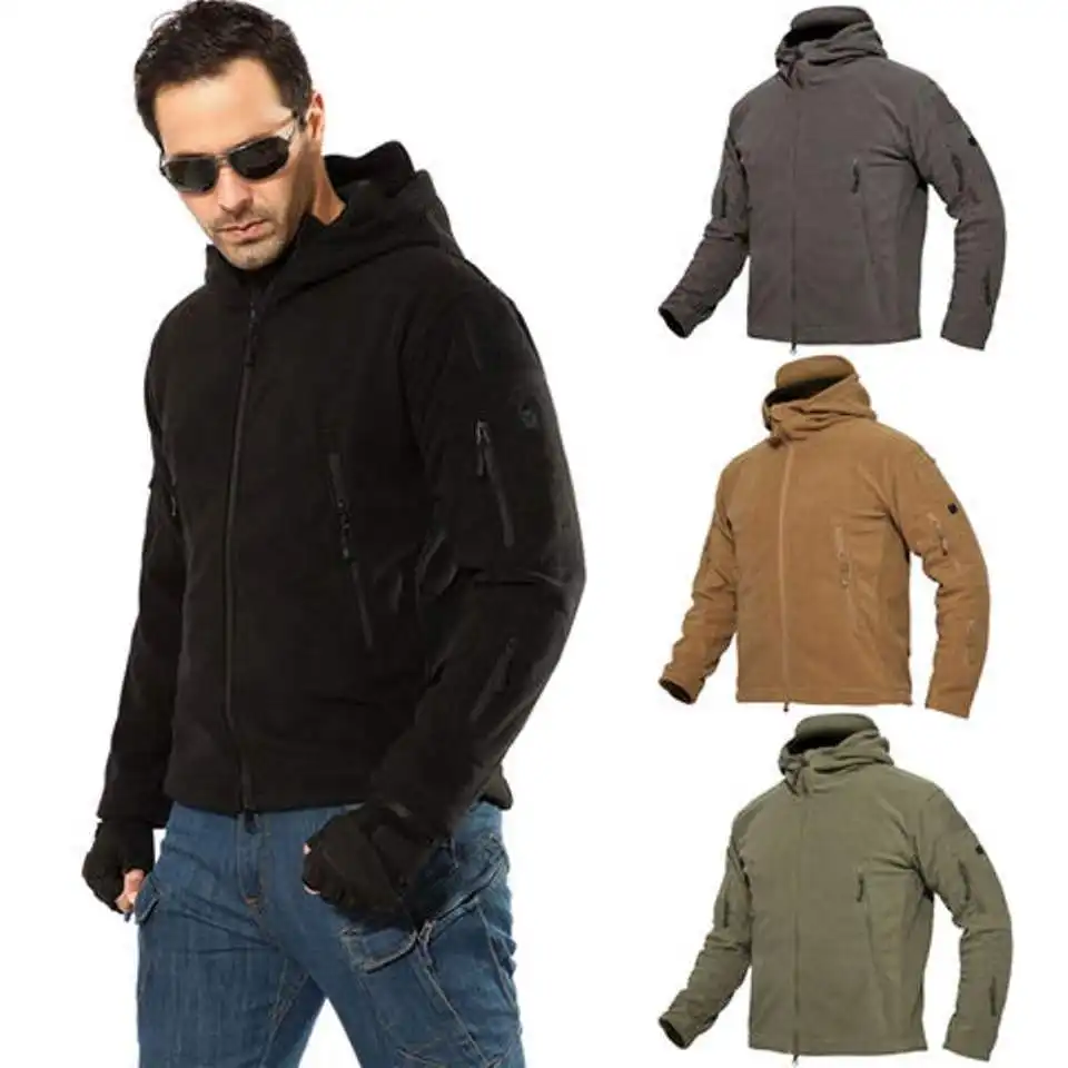 Men's Warm Sport Fleece Hoodie Jacket Fall Winter Soft Polar Fleece Coat Jacket Multicam Jacket