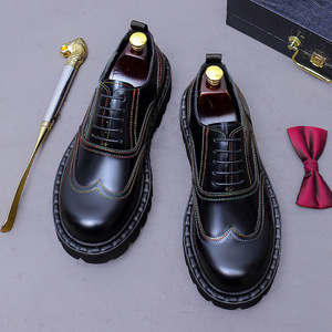 Zapatos Oxford de Hombre con Suela Gruesa y Tacón Alto, Estilo Inglés, para Vestir Formal, de Cuero Vacuno, Zapatos de Novio para Boda - Product Image 6