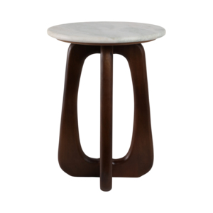 Tavolino con piano in marmo e base scultorea in legno per l'arredamento della casa, comodino per camera da letto, piccoli spazi - Product Image 4