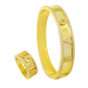 Klasik aşk mektubu Oval kadın takı bilezik zirkon moda 18k altın bileklik bilezik ve yüzük seti