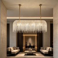 Lustre LED rectangulaire long en cristal K9 avec pampilles, suspension linéaire de luxe pour salle à manger et îlot de cuisine