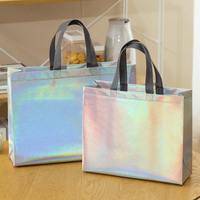 Sacs de shopping écologiques en PP non tissé, grand format, holographiques, avec logo, laminés métalliques laser