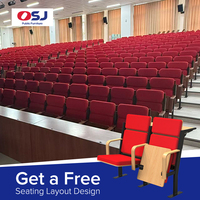 Nouvelle conception de chaise de conférence en tissu pour auditorium avec accoudoir tablette pour université, en stock
