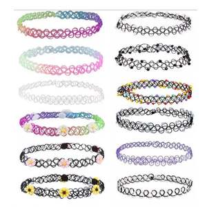Collares al por mayor: Nuevos collares elásticos vintage tipo tatuaje para mujer, estilo punk retro gótico con colgantes elásticos. - Product Image 2