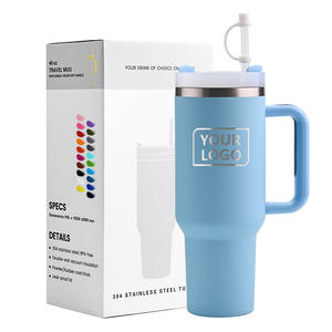 Tasses à café réutilisables personnalisées en acier inoxydable, mug de voyage à double paroi, gobelet isotherme de 30 oz et 40 oz avec poignée et couvercle à paille - Product Image 1