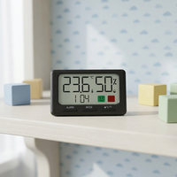 Termometer Higrometer Digital Plastik Rumah Tangga BSCI Jam Alarm LCD Sensor Suhu dan Kelembapan Ruangan Bertenaga Baterai Magnetik