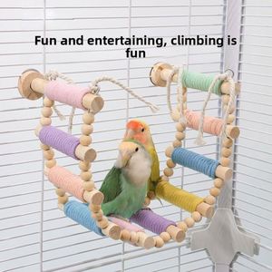 Échelle d'escalade pour perroquet en corde de coton et bois, jouet de décompression pour oiseaux, décoration de cage, perchoir, modèle aux couleurs macaron - Product Image 2
