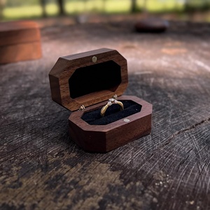 Ring Box Portable Walnut Storage <b>Wood</b> Wooden Wedding Jewelry Engagement <b>Canvas</b> Pendent Necklace Box - Product Image 4