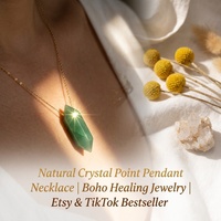Collier pendentif hexagonal à double pointe en cristal naturel, chaîne plaquée or, labradorite, améthyste, œil de tigre, 12 options de pierres