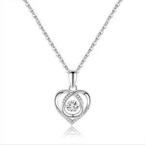 Fashion Bling Dancing Diamond Heart Initial Necklace Jewelry For Women