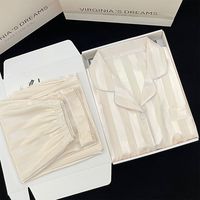 Nouvel Ensemble Pyjama Femme Tendance en Satin Soie Glacée Fin, Cardigan à Revers Manches Longues pour la Maison