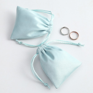 Light Blue Velvet Drawstring Bags For <b>Jewelry</b> <b>Packaging</b> Rectangular Shape With Heat Transfer Printing Custom Logo Option - Product Image 4