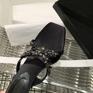 2026 Glamorous Satin Crystal Strappy Heels Y-Inspired Open-Toe Mules with Champagne Flute Heel Custom Luxury Evening <b>Sandals</b> - Product Image 4