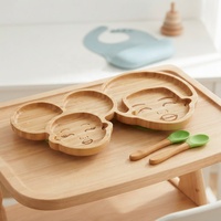 Lot de 5 pièces de vaisselle en bois pour enfants : assiette à ventouse, bol, cuillère et fourchette pour bébé, vaisselle en bambou, bavoir et ensembles de vaisselle pour l'alimentation