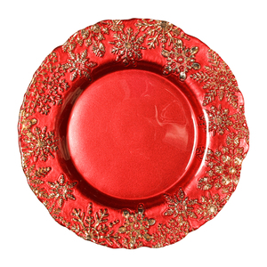 Ensemble d'assiettes à dîner en verre gaufré flocon <span class=keywords><strong>de</strong></span> neige élégant pour <span class=keywords><strong>Noël</strong></span>, assiettes <span class=keywords><strong>de</strong></span> présentation rouges et dorées pour fêtes <span class=keywords><strong>de</strong></span> fin d'année, mariages, cadeaux - Product Image 4