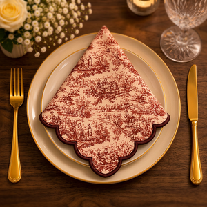 Essuie-tout en coton et lin de qualité supérieure avec imprimé toile vintage et bord festonné – Essuie-tout décoratif pour la cuisine, la maison et les restaurants - Product Image 2