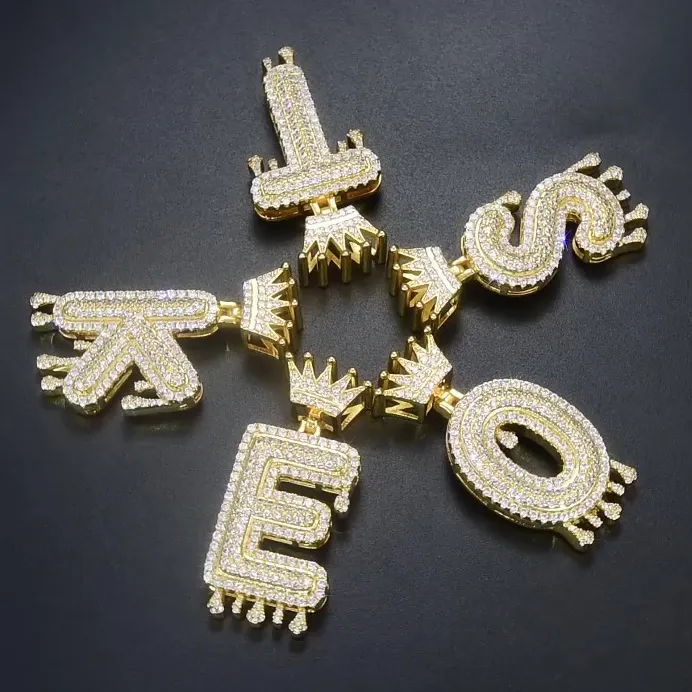 HY164 çin OEM takı fabrika Bling elmas katı gümüş buzlu Out Hip Hop özel mozanit mektup kolye