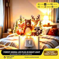 Veilleuse LED en plastique OEM d'usine, animaux de la forêt, rotative à 360°, lumière douce et chaude, décoration de chambre d'enfant, style dessin animé