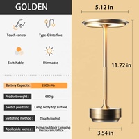 Lampe de chevet moderne en fer avec capteur tactile, rechargeable par USB, à intensité variable, lampe de table LED intelligente portable sans fil