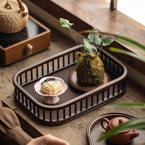 Chinese Style Bamboo <b>Tea</b> <b>Tray</b> Rectangular Small Serving <b>Tray</b> With Wooden Pattern For Residential Use - Product Image 4