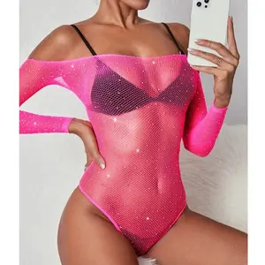 Qq513 seksi iç çamaşırı kostüm Fishnet Teddy tam örgü Babydoll kadınlar erotik Bodysuits Rhinestones iç çamaşırı