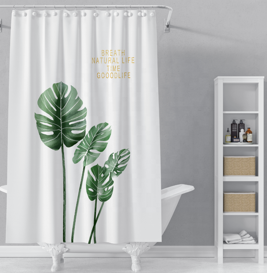 2023 Customizable Luxury Tropical Flower Curtain Wholesale Cheap Fabric Bathroom Polyester Waterproof Print White Shower Curtain