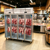 Vitrine réfrigérée commerciale 2,4 m à quatre portes vitrées pour viande, bœuf, porc, et conservation de la viande fraîche