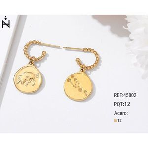 Pendientes de tuerca chapados en oro con colgante de cadena del zodiaco Tauro, acero de 12 quilates, 12 piezas - Product Image 1