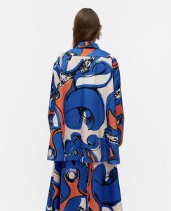 Camisa de Mujer - Primavera Casual, Estampado Vibrante de Corriente Oceánica Azul, Corte Holgado, Cuello Alto, Poliéster, Única y Versátil - Product Image 4