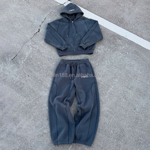 Clothing Manufacturer Custom <b>Jogging</b> <b>Suit</b> Contrast Stitch Hoodies and Baggy Sweatpants Oversized Heavyweight Custom Sweat <b>Suit</b> - Product Image 2
