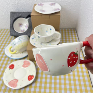 Hand Pinched Irregular Flower Milk Tea Cup American Style Oatmeal Breakfast Mug Drinkware Bone China Eco-Friendly 8.5oz Saucer - Product Image 3