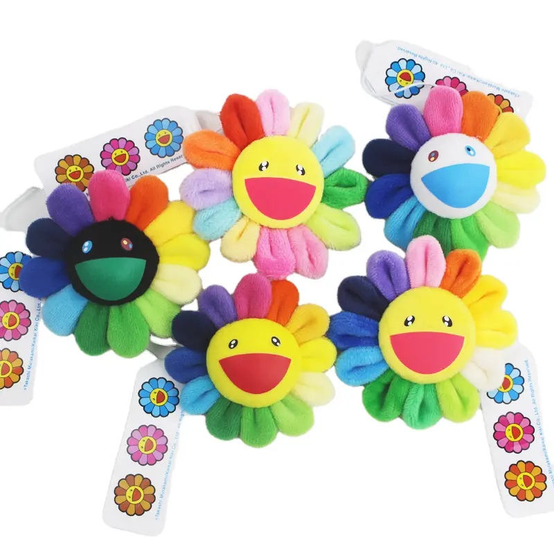 Plush Cute Smiling Face Rainbow Sunflower Badge Pin Brooch for Women Bag Key Chain Decoration