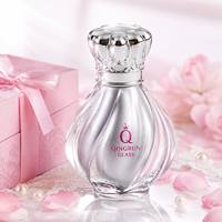 Flacon de parfum en verre transparent vide, rond, en forme de fleur, personnalisable, réutilisable, 50 ml, avec bouchon à sertir et couvercle argenté personnalisé