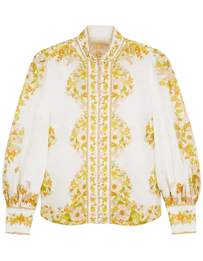 Blusa de chifón con estampado Floral para verano, camisa blanca de rayón con estampado Floral para mujer, 2023