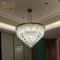 Lustre moderne de luxe en cristal LED doré, luminaire suspendu en verre à plusieurs niveaux pour salle à manger et hôtel, cadre métallique élégant, grande suspension de plafond