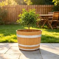 Pot Bunga Plastik Tekstur Batu Model Tong Wiski Vintage, Daur Ulang, Anti UV, Dapat Disusun, 6L, Dilengkapi Lubang Drainase