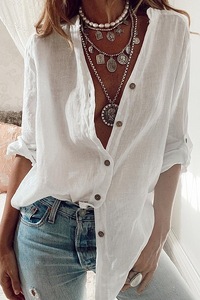 Top a Maniche Lunghe da <span class=keywords><strong>Donna</strong></span> Moda Primavera Estate Camicia Casual da Signora <span class=keywords><strong>Camicette</strong></span> all'Ingrosso in <span class=keywords><strong>Cotone</strong></span> e Lino Taglie Forti con Tessuto di Seta - Product Image 5