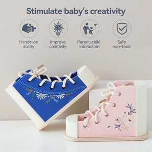 Jouet à lacer en bois, jouet éducatif écologique pour les enfants de 2 à 4 ans, développement de la motricité fine, pratique du lacement - Product Image 1