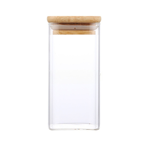 Vuông Cao Borosilicate Thủy Tinh Lưu Trữ <span class=keywords><strong>Jar</strong></span> Nắp Tre Tay Thổi Sinh Thái Thân Thiện Với Môi Thiết Kế Hiện Đại Cho Đảng Nhà Bếp Thực Phẩm Lưu Trữ - Product Image 2
