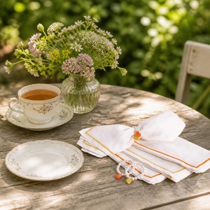 Serviettes en coton blanc rectangulaires, teintes unies, faites à la main, décoration de table classique, bordure orange jaune, lavables en machine - Product Image 6