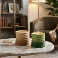 Bougie parfumée cylindrique artisanale en céramique à motif annulaire, longue durée de combustion (60 heures), en cire de soja parfumée pour chambre et salon