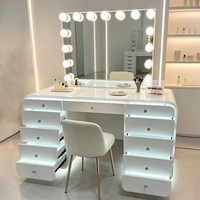 Nouvelle Coiffeuse de Luxe Blanche avec Miroir de Maquillage et Éclairage LED, 13 Tiroirs, pour Ensembles de Chambre Modernes - Vente en Gros