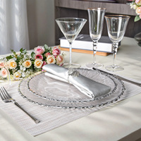 Assiettes de Présentation en Verre Écologiques en Gros, Design Rayé à Bords Argentés Irréguliers, 27CM/33CM, Assiettes de Dîner en Verre pour Fêtes